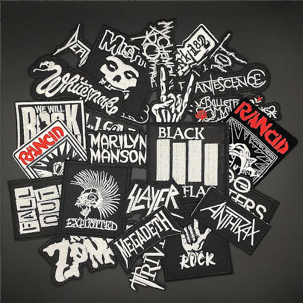 25 stk. Band Musik Mærker Til Jakke Jeans Broderi Punk Badges Applikationer Strygemærker Klædedekoration, nikkel