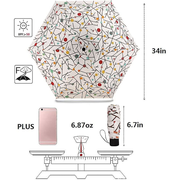 Mini rejse sol- og regnparaply - lette kompakte parasolparaplyer med 95 % UV-beskyttelse til mænd, kvinder i flere farver