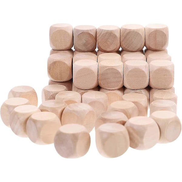 50 Stykker DIY Blanke Terninger Blank Treterninger Tre Spillterninger Umalte Tomme Treterninger, Tomme Treterninger for Maling, Merking, DIY eller Dekorering (
