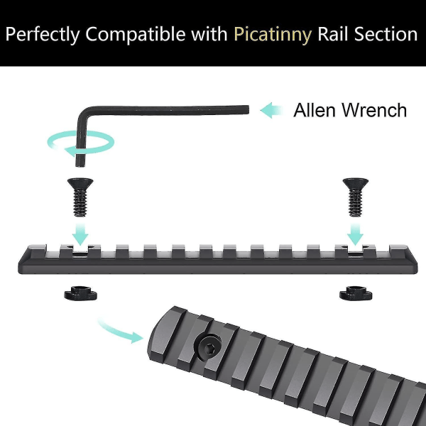 Picatinny Rails Set, 3,3,5,5,7,7 spår aluminium Mlock Picatinny Rail Sektion Tillbehör med 13 T-muttrar & 13 skruvar & insexnyckel