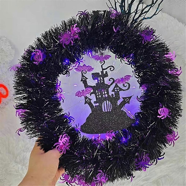 Halloween-kranser til inngangsdøren - Spøkelseslott, edderkopp, Halloween-krans til inngangsdøren, gotisk, skummel krans, Halloween B