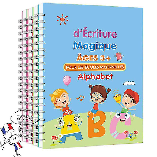 3D Fransk Groove Magic Övningsbok Barnbok Lära Sig Siffror Bokstäver Kalligrafi Skrivövningsböcker Gåva