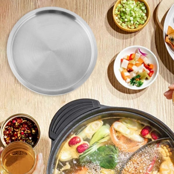 Rustfri Stål Rund Dobbeltlags Serveringsbakke Bøfplade Rustfri Multifunktionel Bøfplade til Salat Frugt Snack Robust 32cm Silvery