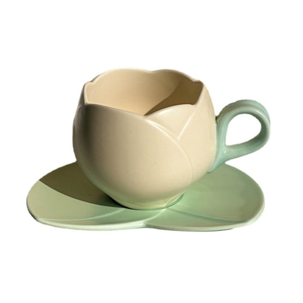 1 Set Kaffekopp Keramisk Tulpan Kaffemugg med Underlägg Slät Yta Värmebeständig Tekopp för Hemmet Apricot