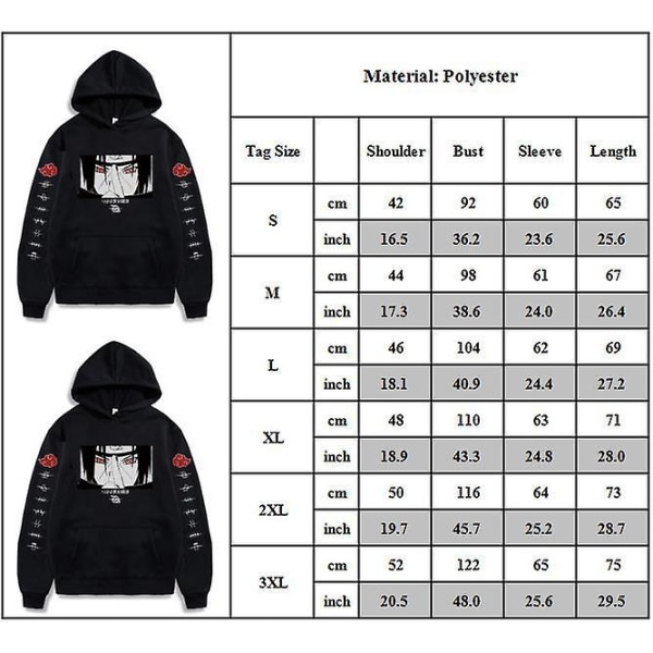 Naruto Uchiha Itachi Trykket Hoodie Lang Ermet Casual Hettematte Topper For Menn Kvinner Par 2XL