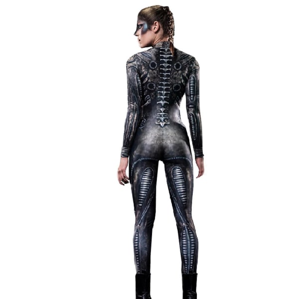 Halloween Tights Skeleton Print Cosplay kostym Set Kvinnlig Jumpsuit M