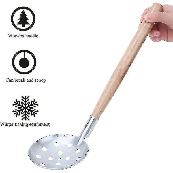 2023-2 Ice Fishing Scoops Skimmer Ice Mud Scoop takket træhåndtag Ice Scoop