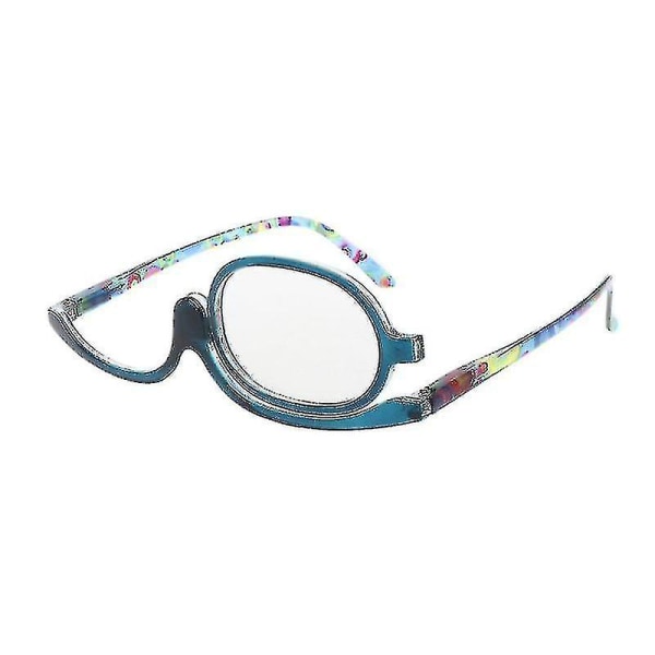 Kvinder Makeup Læsebriller Roterbar Flip Make Up Øjenbriller Presbyopic +1,00 til +4,0-størrelse, farve400blå
