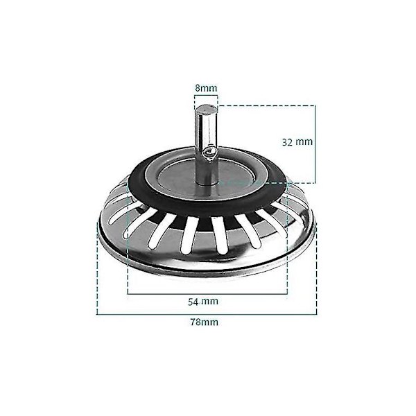 2 st Diskbänksil/diskbänksplugg Diskbänksplugg Hål Kök/badrum Sil Diameter 78mm