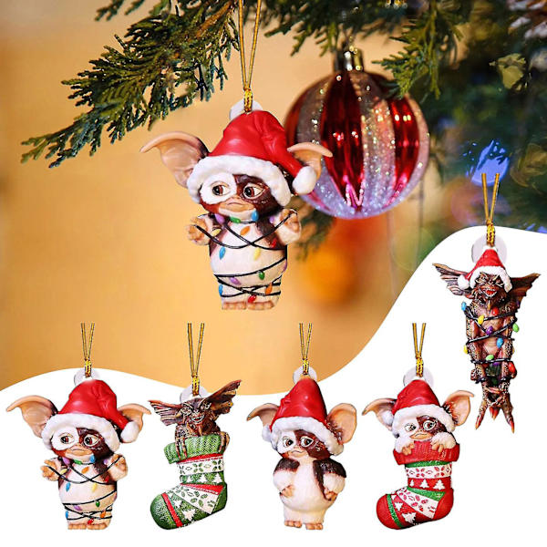 5 stk. Gremlins Gizmo Fe Lys Julemandshat Hængende Julefigur Ornament Dekoration