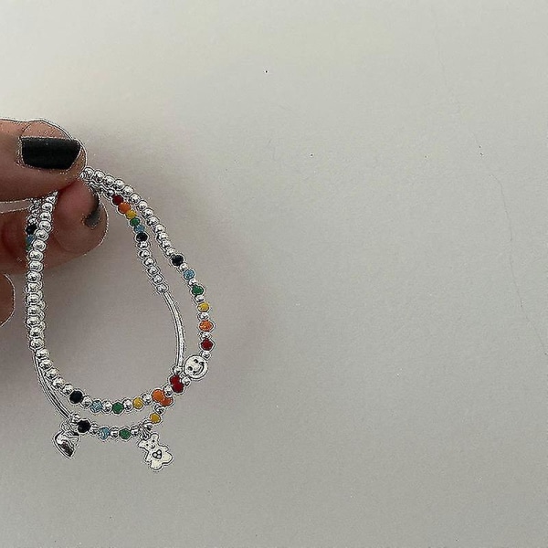 Nye Rainbow Beaded Armbånd Til Kvinder Koreanske Pendant Par Armbånd Håndlavede Farverige Perler Armbånd Festsmykker, sæt med 5 stk.