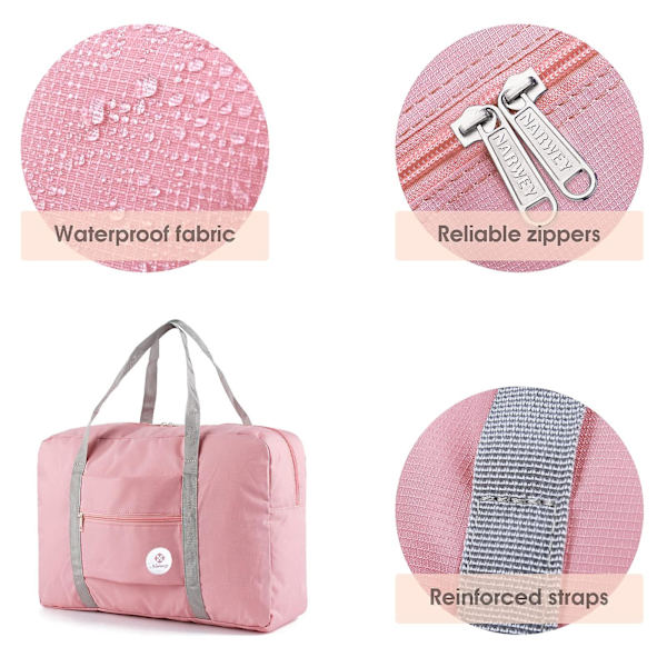 Til Easyjet Airlines Kabinetaske 45x36x20 Undersæde Foldbar Rejsetaske Carry on Bagage Overnatning for Kvinder og Mænd 25L (Rose Pink)