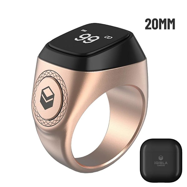 Vedenkestävä Iqibla Zikr 1 Tasbih Älysormus Muslimeille Tally Tasbeeh Laskuri Rose Gold 20MM
