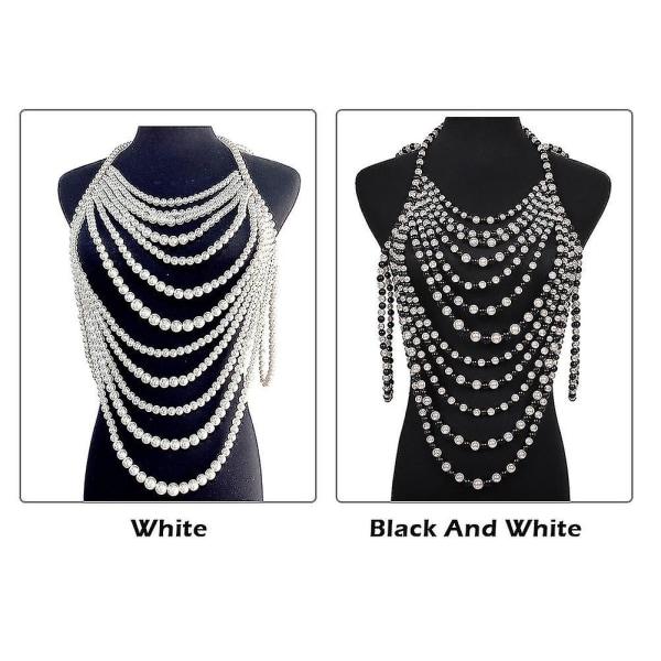 Kvinder Multi Layer Pearl Body Chain Skulder Halskæde Jubilæum Justerbar størrelse