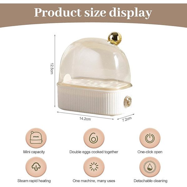 Eggkoker for 2 egg, Kompakt elektrisk eggdamper, Beste eggkoker koker alle tre kokegrader - Bløt, Medium, Hard White