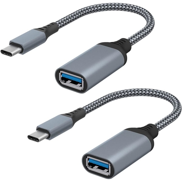 USB C - USB-sovitin, 2 kpl USB C uros - USB 3.0 naaras -sovitin, Thunderbolt 3 - USB naaras -sovitin MacBookille, harmaa 0,2 m