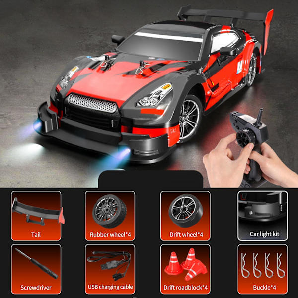 RC Driftauto 1/16 RC Auto 2.4GHz 4WD 40km/h RC Kilpa-auto Suuri Nopeus Lasten Lahja RTR red