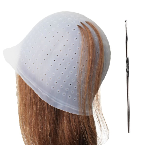 Udstanset silikone Highlight-hårhætte med nål Professionel genanvendelig fremhævende hætter med hul med kroge