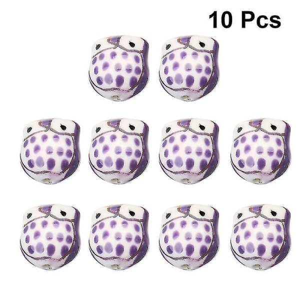 10st lösa pärlor för gör-det-själv Tecknad Ugglaformade Keramikpärlor Tillbehör för att tillverka smycken (lila)