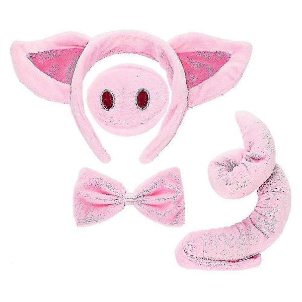 Gris Kostym Set Grisöron Näsa Svans Och Fluga Rosa Gris Kostym Set Tillbehör