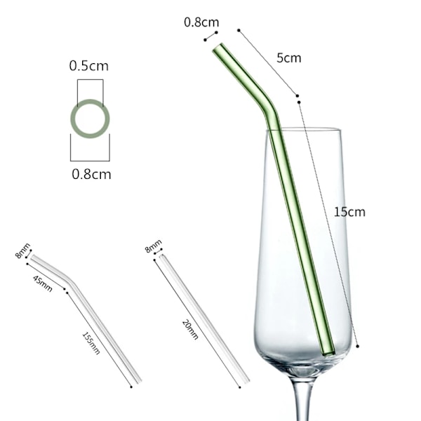 20 cm lasinen smoothie-pilli, uudelleenkäytettävät kirkkaat juomapillit smoothieille ja pirtelöille, ympäristöystävällinen juoma-astia
