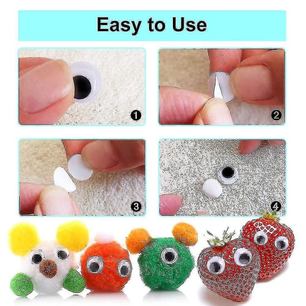 , 700 stk Plast Wiggle Eyes Selvklebende Wobbly Eyes Black Small Large Lekedukke Øyne Runde Sticky Craft Eyes