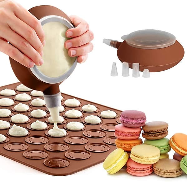 YOUMI Macaron Bageplade i Silikon med 48 Huller, Non-Stick Bageform, Sæt med Dekorations Penne