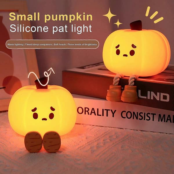 Natlampe Sød Græskar Silikon Lampe Halloween Bærbar med Timer Touch, Promotion