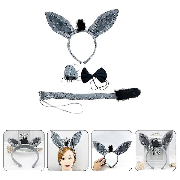 1 Sæt Æsel Kostume Rekvisitter Æsel Øre Hårbøjle Hale Butterfly og Næse Dekoration