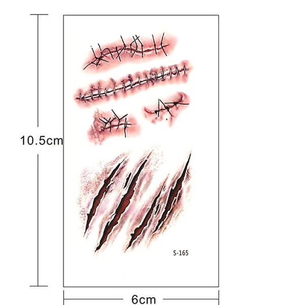 3 stk Halloween 3d zombie ar tatovering med falsk skurv blod klistermærke kostume makeup