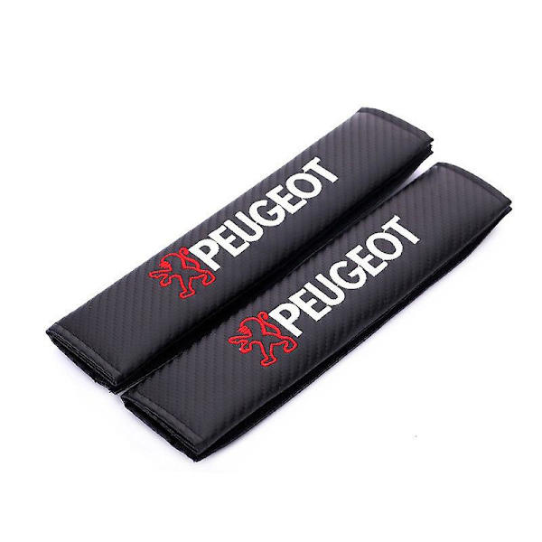 Par Helt Nye Peugeot Kulfiber Sikkerhedssele Betræk Skulderpude til Peugeot Logo Sort Kulfiber Modificeret Sikkerhedssele Skulderbetræk