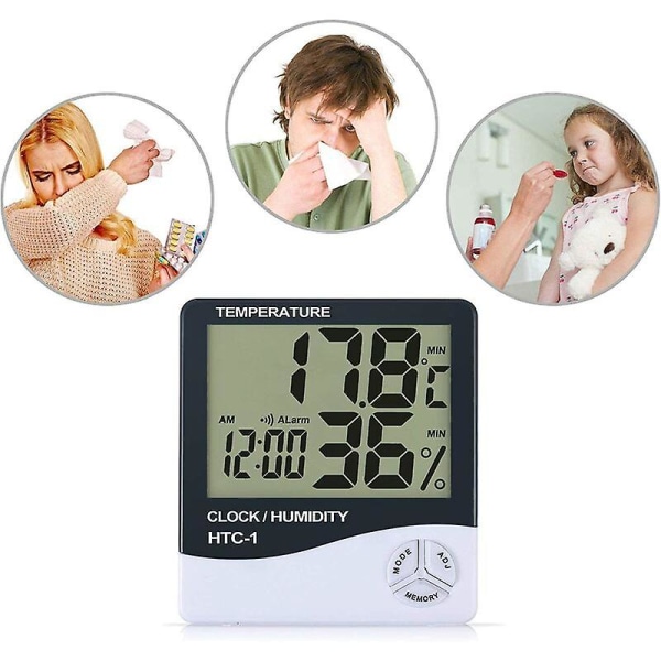 2-pack LCD Digital Hygrometer Termometer Temperatur Luftfuktighetsmätare Inomhusklocka -50c~+7