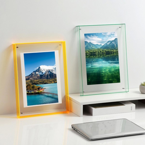Fotoramme Levende flytende akrylbilderamme Skrivebord Veggkunstramme for galleri hjemmekontordekorasjon Orange 16cm