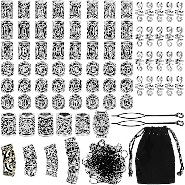 Kryc 80 Runeperler Sett Med 300 Gummistrikker, Viking Skjeggperler, Antikke DIY Hår- Og Skjeggperler, Nordiske Hårsmykker, Flettet Armbånd, Anheng