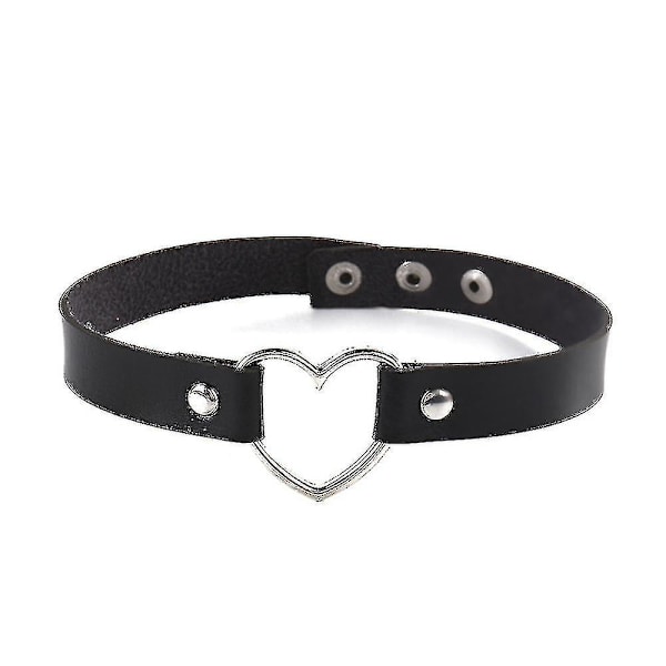 Sexy Choker Halskjede med Hjerteanheng for Kvinner - Gotisk Punk i Lær