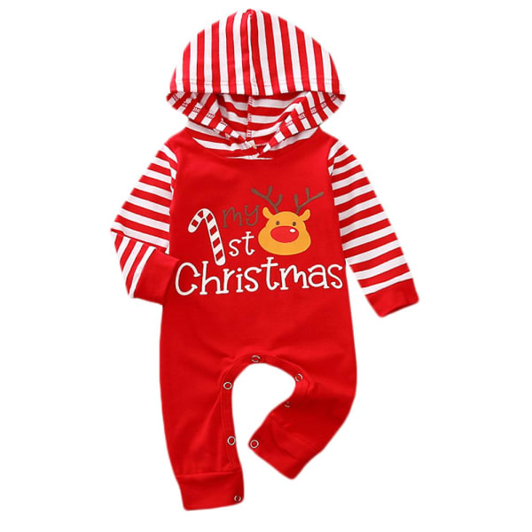 Jul nyfödd baby tomte och elf kostym Första Xmas Fancy Outfit Set Kläder Jumpsuit Elk 9-12 Months