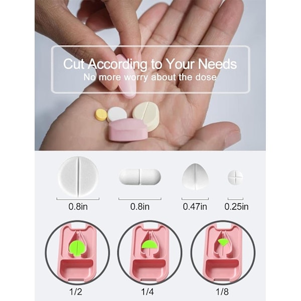 Liten pillerdelare, pillerdelare för små eller stora piller, skär vitaminer tabletter, bärbar tablettdelare för handväska ficka