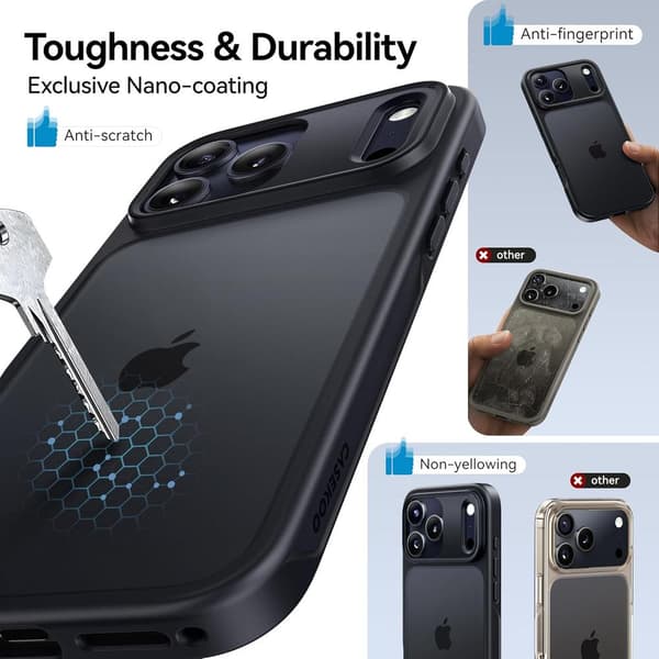 Compatible iPhone 17 Pro Case Matte Finish Protective Phone Cover Anti-Fingerprint Thin Slim Hard Shell - Black