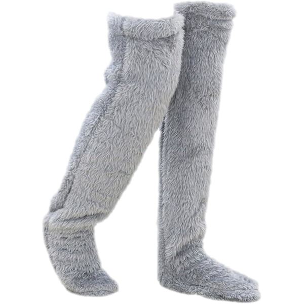 Snugglepaws Socktofflor, Halkfria Damtofflor Strumpor Mjuka Fuzzy Strumpor, Söta Varma Strumpor Benvärmare Knästrumpor Vinterpresent Lighr grey