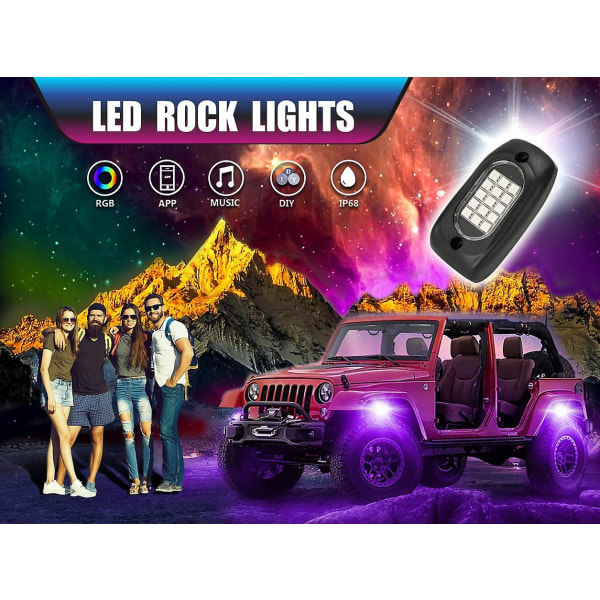 RGB LED Rock Light Kits Bil Neon Underglow Lys Vandtæt Undervogns Bil Chassis Lys Til Bil Lastbil ATV SUV (1 sæt, Sort+ Hvid)