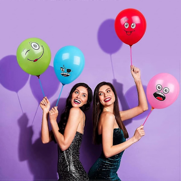 Assorterede 100 stk. Emoji Latex 12\" Balloner med Genanvendelige Pinde og Fødder Fødselsdag Jul Kommunion Festartikler Sjov Sød Dekoration Ballon