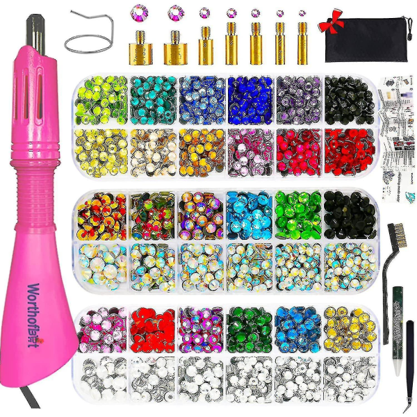 Rhinest Setter, Applicator Toolkit, Hot Fixed Wand Bedazzler Kit, 4080st, Ab Crystal, Clear, 14 färger, 7 tips, 4 Gems storlekar, pincett, , Jewel Pi