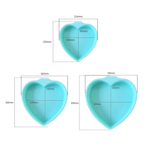3 stk 4/6/8-tommer Love Heart Silikoneform Non-stick Food Grade Nem frigivelse DIY Hjemmelavet Dessert Chokolade Mousse Bageform Værktøj Pink