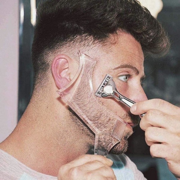 Skjegglederformverktøy eller klar sjablong for trimming og barbering, stensilen M