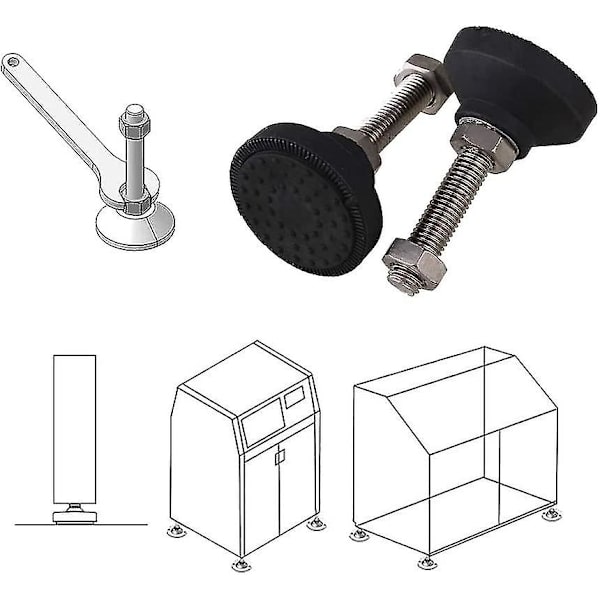 6-pack D40 X M8 X 50 mm justerbara svängbara ben, lutande nylonbas, självjusterande fötter, golvskydd för möbler, arbetsbänk, maskin, skåp, Mecha