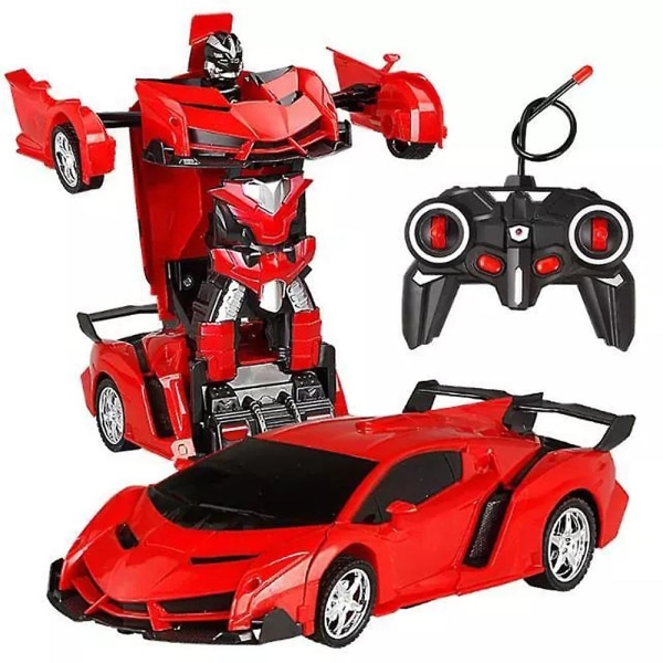 Robotti-kaukosäädinautomalli Transform-kilpa-auto yhden painikkeen muodonmuutoksella 360 astetta pyörivä lelu Rc-auto lasten poikien lahja Red