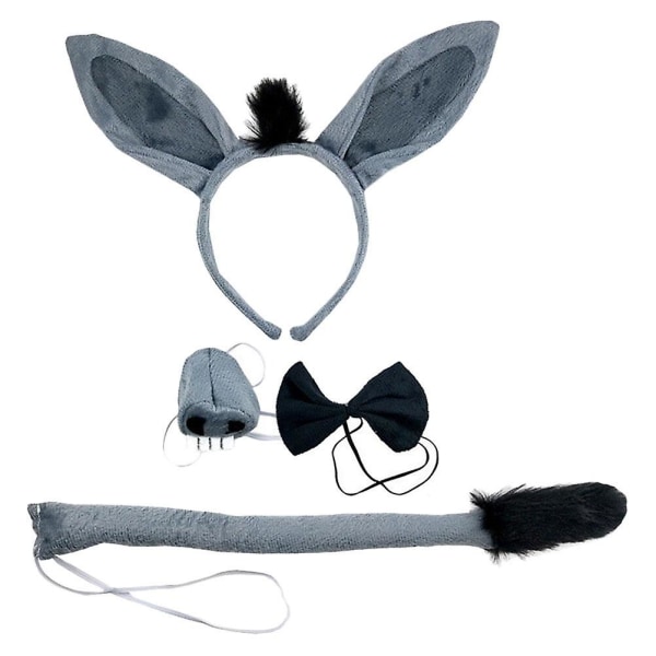 1 sett med esel kostyme rekvisitter Donkey øre pannebånd Hale sløyfe og nese dekor
