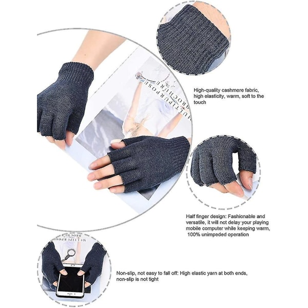 4 par fingerløse hansker halvfinger votter vinter ensfarge strikket typing