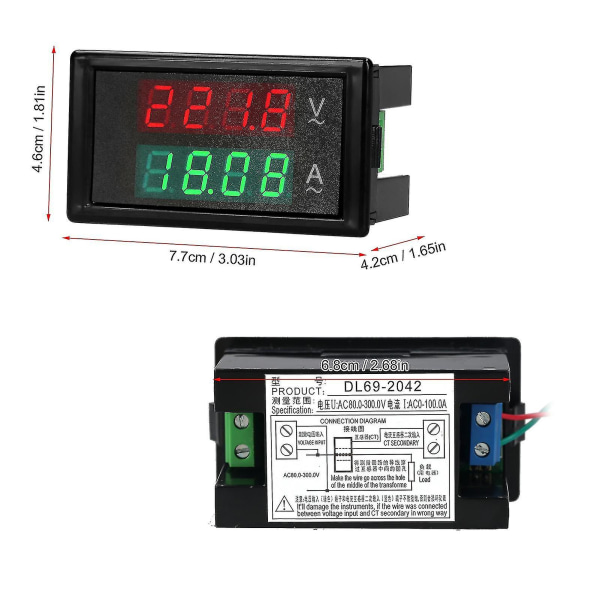 AC 80-300V 100A Digital Voltmeter Amperemeter Ampere Tester Mätare Grön Röd LED Amp Dubbel Display AC Panel Strömmätare Tester Med Strömtransformator
