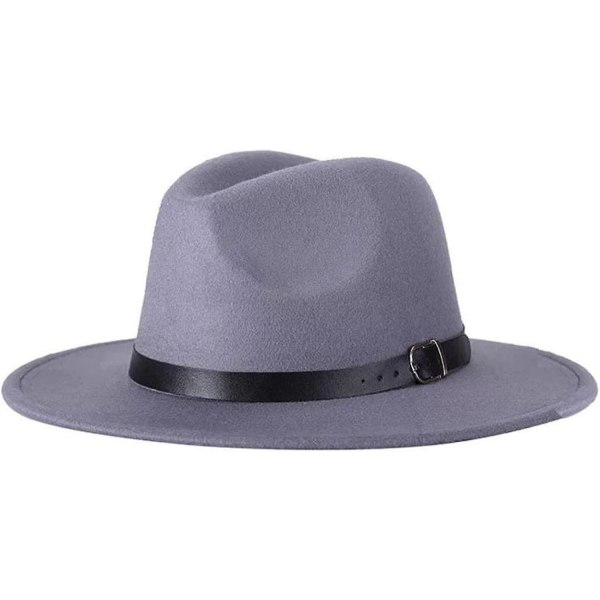 Kvinner Menn Filt Fedora Hat Ull Vintage Gangster Trilby With Wide Brem Gentleman Lady Winter Simple Jazz Caps Gray small